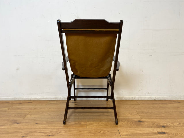 WMK I Eleganter & hochwertiger dunkler Mid-Century Klappsessel mit Stoff in Senf Gelb