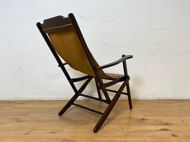 WMK I Eleganter & hochwertiger dunkler Mid-Century Klappsessel mit Stoff in Senf Gelb