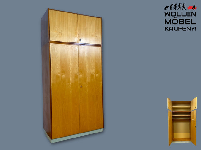 Sehr schöner und geräumiger Mid-Century Kleiderschrank mit Aufsatz und Kleiderstange I Schrank Schlafzimmerschrank Wäscheschrank Wardrobe 60er 70er Vintage Retro I