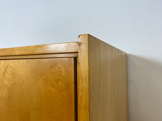 Raumaufhellender Mid-Century Kleiderschrank mit Kleiderstange und konischen Füßen