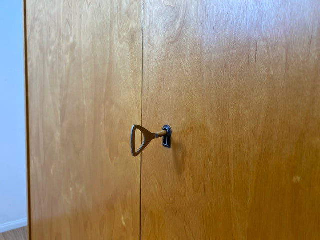 Raumaufhellender Mid-Century Kleiderschrank mit Kleiderstange und konischen Füßen