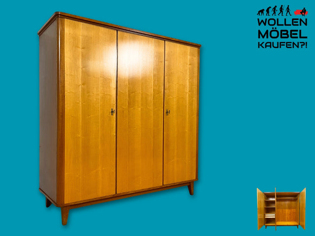 Schöner & perfekt aufgeteilter 3-türiger Mid-Century Kleiderschrank mit Schubladen I Schrank Schlafzimmerschrank Wäscheschrank Wardrobe Rockabilly 50er 60er Vintage I