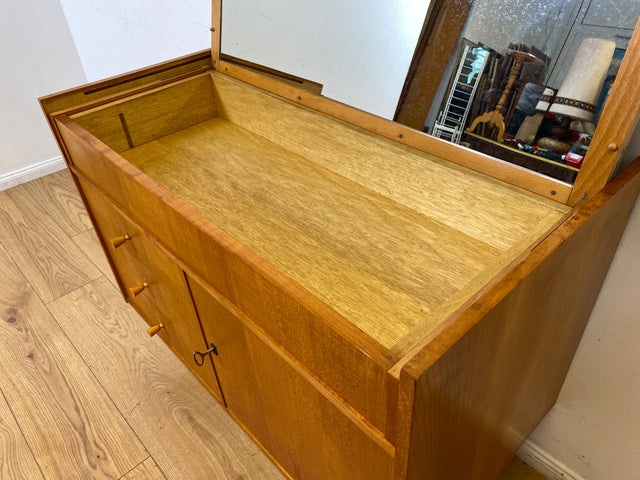 WMK I Besondere Mid-Century Kommode mit aufklappbarem Spiegel und Schubladen I Sideboard Schrank Spiegelkommode Frisierkommode Schminkkommode Schminktisch 60er Vintage Retro I