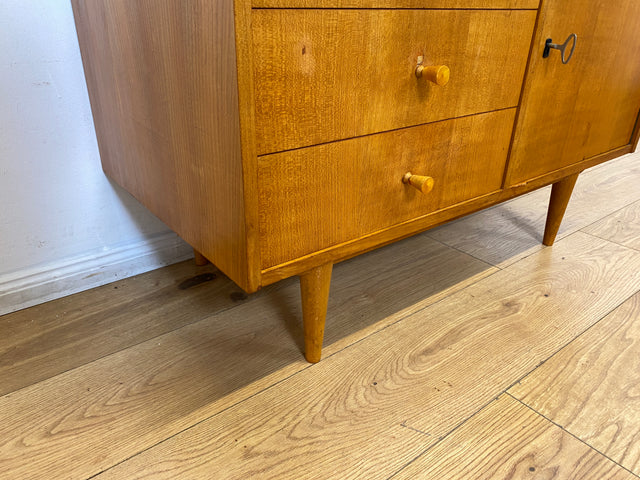 WMK I Besondere Mid-Century Kommode mit aufklappbarem Spiegel und Schubladen I Sideboard Schrank Spiegelkommode Frisierkommode Schminkkommode Schminktisch 60er Vintage Retro I