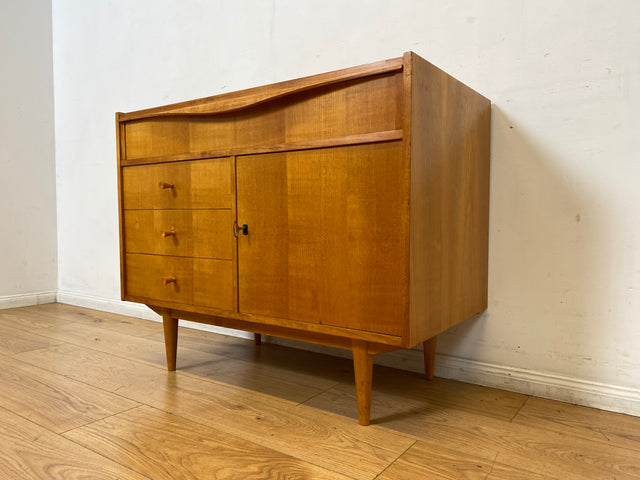 WMK I Besondere Mid-Century Kommode mit aufklappbarem Spiegel und Schubladen I Sideboard Schrank Spiegelkommode Frisierkommode Schminkkommode Schminktisch 60er Vintage Retro I