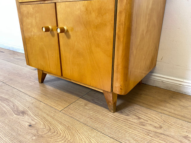 WMK I 1/2 Stilvoller Mid-Century Nachttisch mit Schubladen, Glasauflage und Originalgriffen