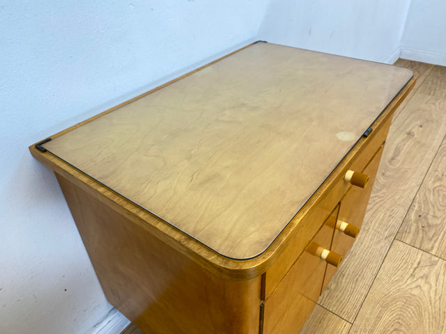 WMK I 1/2 Stilvoller Mid-Century Nachttisch mit Schubladen, Glasauflage und Originalgriffen