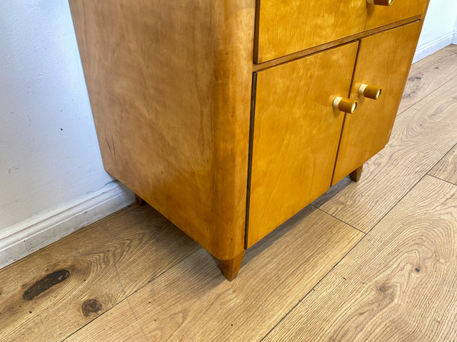 WMK I 1/2 Stilvoller Mid-Century Nachttisch mit Schubladen, Glasauflage und Originalgriffen