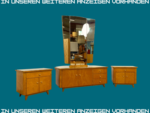 WMK I 1/2 Stilvoller Mid-Century Nachttisch mit Schubladen, Glasauflage und Originalgriffen