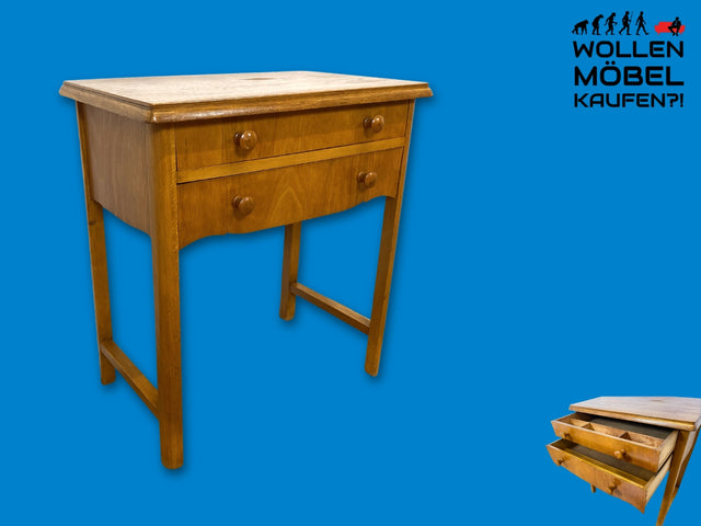 Schöne und sehr gut erhaltene Mid-Century Nähkommode aus vollem Holz mit Schubladen und Holzgriffen I Kommode Ablage Flurkommode Nähtisch Schminktisch Beistelltisch Vintage I