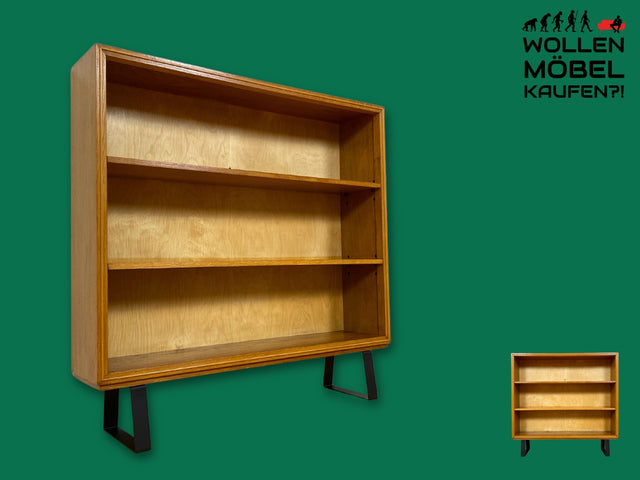 Hochwertiges Mid-Century Regal aus vollem Holz mit verstellb. Regalböden & neuen Metallfüßen