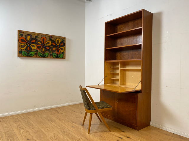 Stilvoller Mid-Century Schreibschrank mit großer Schreibklappe und Regal I Sekretär Schreibkommode Schreibtisch Bücherschrank Bücherregal Highboard Regalwand Vintage 60er I