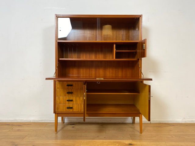 Stilvoller und gut erhaltener Mid-Century Schreibschrank mit Vitrine & Schubladen