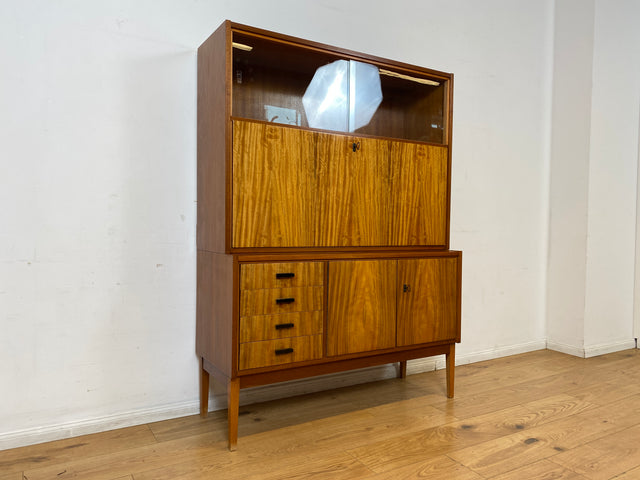 Stilvoller und gut erhaltener Mid-Century Schreibschrank mit Vitrine & Schubladen