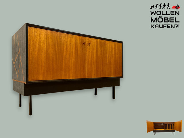 WMK I Rares Mid-Century Sideboard in Teakholz mit Vinyl Regal & Ausziehfächern für Plattenspieler I Vinylschrank Schallplattenschrank Plattenschrank LP Kommode Phonoschrank 50er 60er Vintage I Berlin
