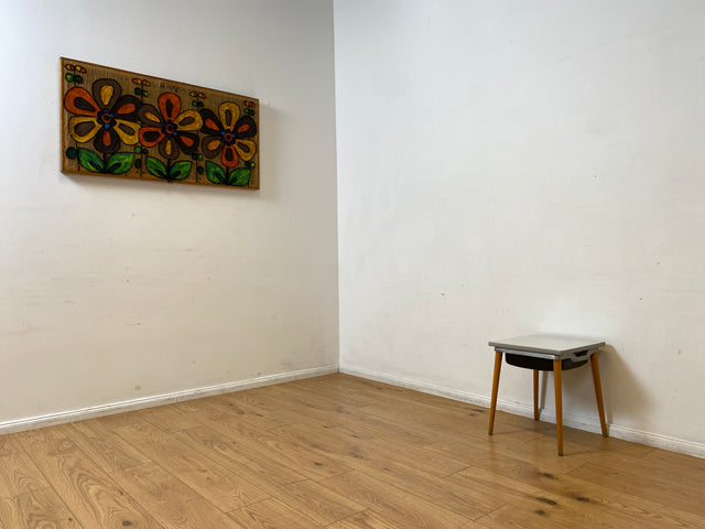 WMK I Praktischer Mid-Century Waschhocker mit klappbarem Sitz & herausnehmbarer Emaille Schüssel