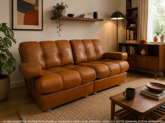 Formschönes und sehr gemütliches modulares 2er Sofa mit gestepptem Kunstleder Bezug I Couch Ledersofa Ledercouch 2-Sitzer Sessel Ledersessel Leder Vintage Retro 70er I