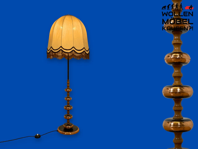WMK I Besonders schöne Retro Stehlampe mit formschönem Lampenschirm & grandiosem Lampenfuß aus Messing & Holz I Lampe Leuchte Licht Stehleuchte Leselampe Lamp Vintage Boho 60er 70er Berlin Köln Halle