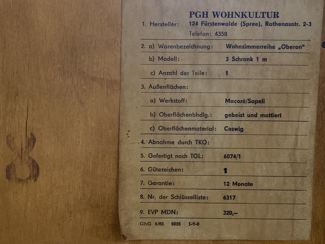 WMK I Stilvoller Mid-Century Schreibschrank aus 1965 von PGH Wohnkultur