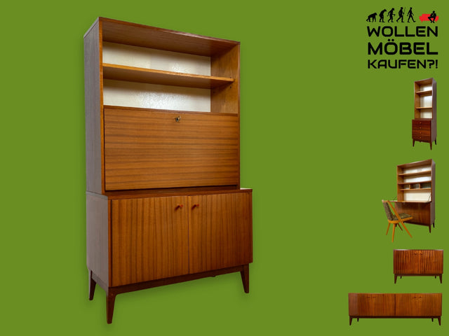 WMK I Eleganter und sehr gut erhaltener Schreibschrank aus 1970 I Highboard Sekretär Bücherregal Bücherschrank Kommode Sideboard Schreikommode Retro Vintage Mid-Century 60er DDR Berlin Bremen München