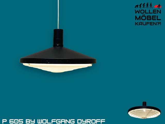 WMK I Stilvolle schwarze 60er Jahre Designer Hängelampe P 605 by Wolfgang Dyroff aus Aluminium I Lampe Hängeleuchte Pendelleuchte Deckenlampe Hanging Lamp Vintage Retro Mid-Century Space Age 70er