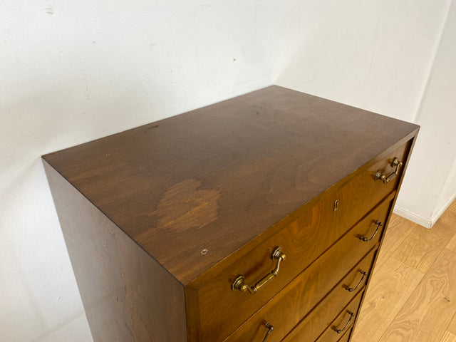 WMK I Hochwertige skandinavische Mid-Century Kommode aus vollem Holz mit 6 Schubladen & Messinggriffen