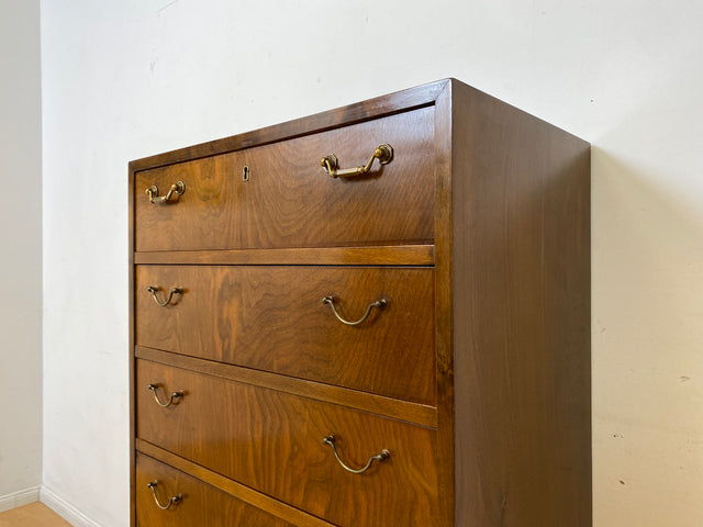 WMK I Hochwertige skandinavische Mid-Century Kommode aus vollem Holz mit 6 Schubladen & Messinggriffen