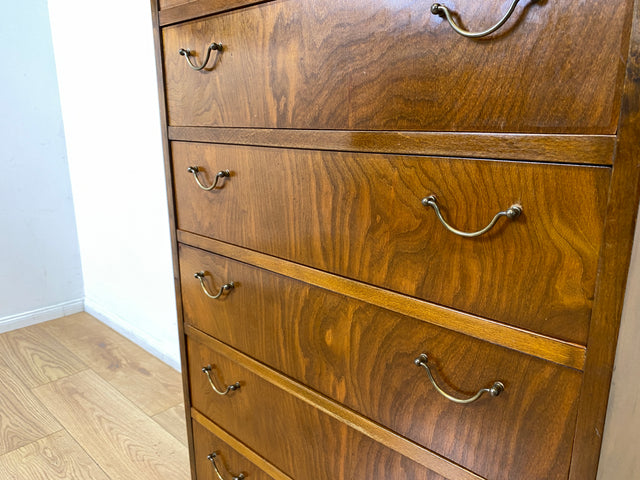 WMK I Hochwertige skandinavische Mid-Century Kommode aus vollem Holz mit 6 Schubladen & Messinggriffen