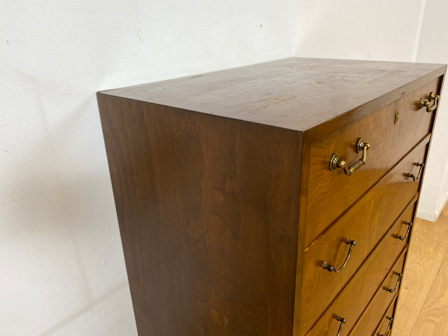 WMK I Hochwertige skandinavische Mid-Century Kommode aus vollem Holz mit 6 Schubladen & Messinggriffen