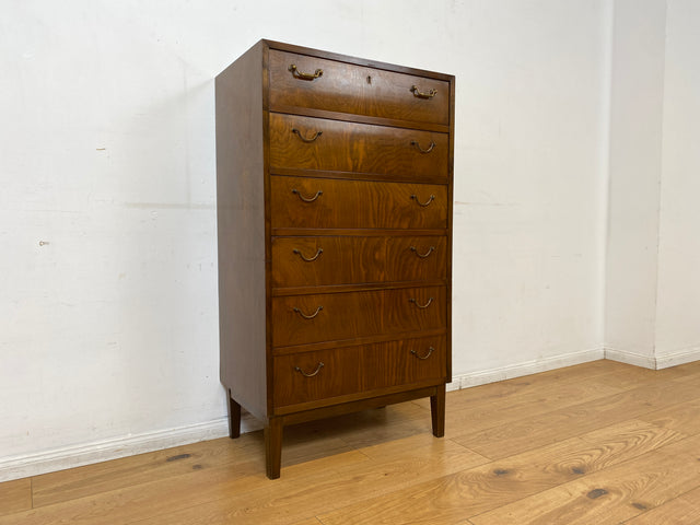 WMK I Hochwertige skandinavische Mid-Century Kommode aus vollem Holz mit 6 Schubladen & Messinggriffen