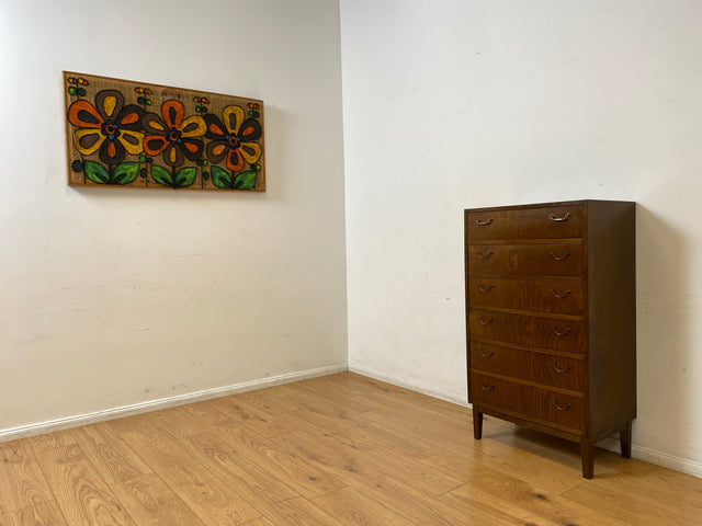 WMK I Hochwertige skandinavische Mid-Century Kommode aus vollem Holz mit 6 Schubladen & Messinggriffen