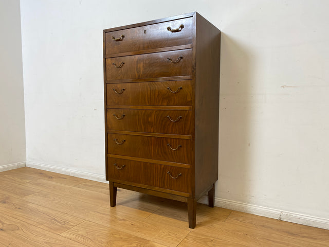 WMK I Hochwertige skandinavische Mid-Century Kommode aus vollem Holz mit 6 Schubladen & Messinggriffen