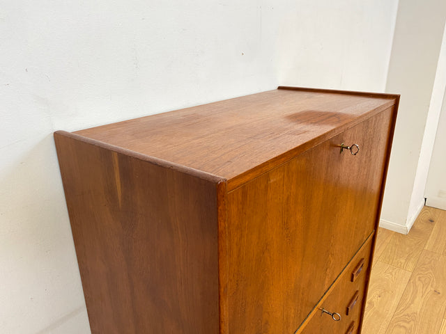 WMK I Eleganter skandinavischer Mid-Century Barschrank in Teakholz mit verspiegeltem Bar Fach I Barkommode Highboard Schrank Sekretär Kommode Schminkschrank Danish Design Vintage I
