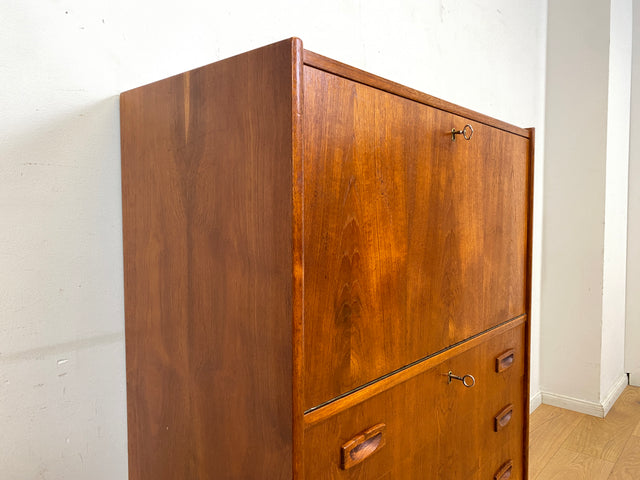 WMK I Eleganter skandinavischer Mid-Century Barschrank in Teakholz mit verspiegeltem Bar Fach I Barkommode Highboard Schrank Sekretär Kommode Schminkschrank Danish Design Vintage I