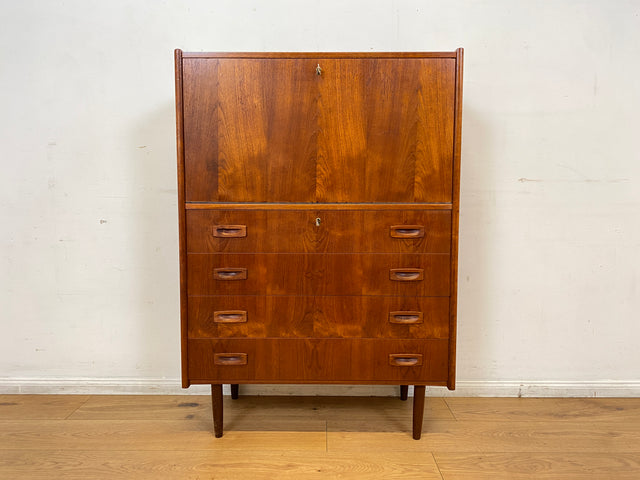 WMK I Eleganter skandinavischer Mid-Century Barschrank in Teakholz mit verspiegeltem Bar Fach I Barkommode Highboard Schrank Sekretär Kommode Schminkschrank Danish Design Vintage I