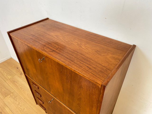 WMK I Eleganter skandinavischer Mid-Century Barschrank in Teakholz mit verspiegeltem Bar Fach I Barkommode Highboard Schrank Sekretär Kommode Schminkschrank Danish Design Vintage I