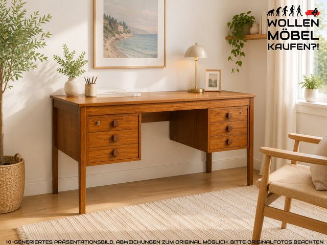 WMK I Stilvoller skandinavischer Mid-Century Designer Schreibtisch von Domino Møbler in Teakholz