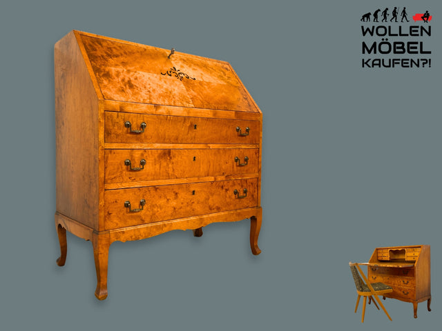 WMK I Besonders schöner skandinavischer Mid-Century Sekretär aus vollem Holz mit Intarsien I Schreibkommode Schreibschrank Schreibtisch Kommode Schubladenkommode 50er 60er Vintage Berlin Leipzig Köln