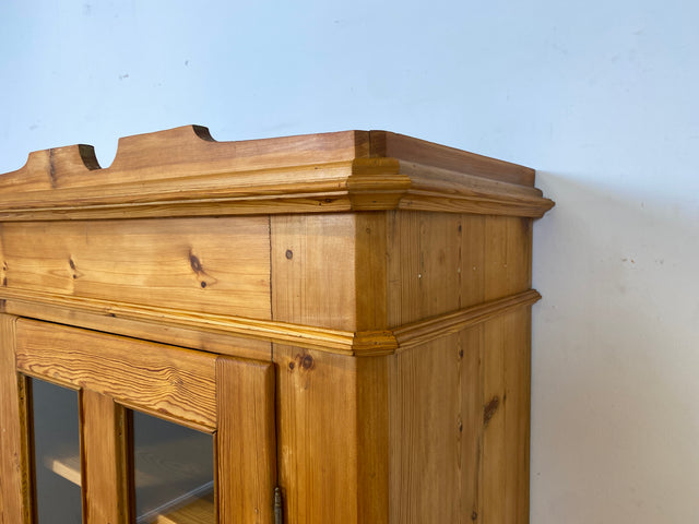 WMK I Eleganter antiker Schrank aus massivem Kiefernholz mit Glastüren & Schublade I Wäscheschrank Kleiderschrank Vitrinenschrank Vitrine Bauernschrank Vertiko Gründerzeit I