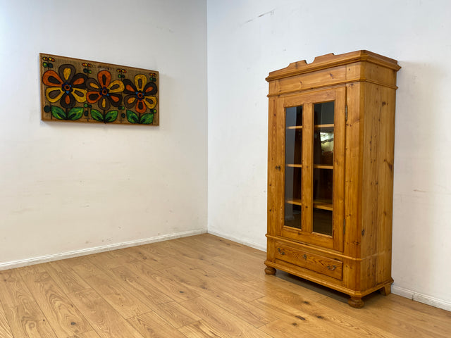 WMK I Eleganter antiker Schrank aus massivem Kiefernholz mit Glastüren & Schublade I Wäscheschrank Kleiderschrank Vitrinenschrank Vitrine Bauernschrank Vertiko Gründerzeit I