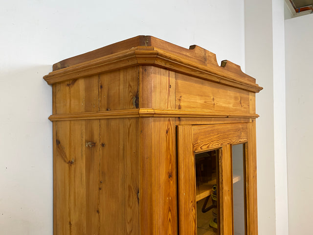 WMK I Eleganter antiker Schrank aus massivem Kiefernholz mit Glastüren & Schublade I Wäscheschrank Kleiderschrank Vitrinenschrank Vitrine Bauernschrank Vertiko Gründerzeit I