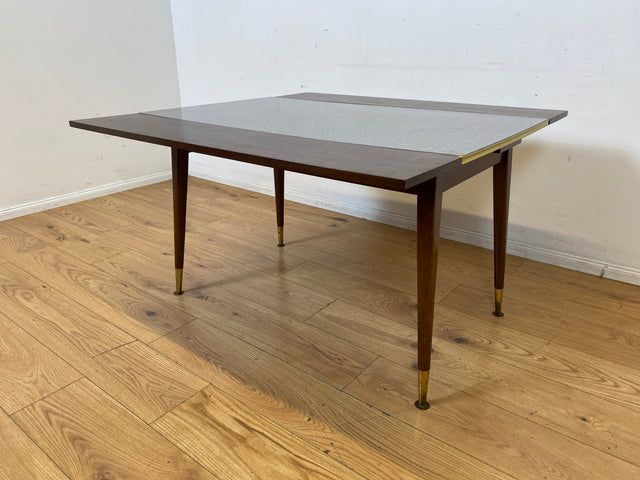 Sehr gut erhaltener auszieh- & höhenverstellbarer Mid-Century Tisch mit pflegeleichter Resopal Tischplatte I Multifunktionstisch Küchentisch Esstisch Couchtisch Retro Vintage 50er 60er I