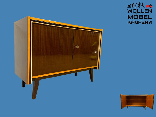 Stilvolles dunkles 60er Jahre Sideboard mit konischen Füßen und Messing Beschlag I Kommode Schrank Wäschekommode Fernsehkommode TV Lowboard Board 50er Rockabilly Vintage I