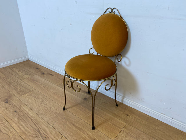 Sehr eleganter und gut erhaltener goldener 60er Jahre Stuhl aus Metall mit Samtbezug I Salonstuhl Metallstuhl Esszimmerstuhl Schreibtischstuhl Küchenstuhl Vintage I