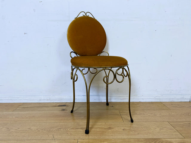 Sehr eleganter und gut erhaltener goldener 60er Jahre Stuhl aus Metall mit Samtbezug I Salonstuhl Metallstuhl Esszimmerstuhl Schreibtischstuhl Küchenstuhl Vintage I