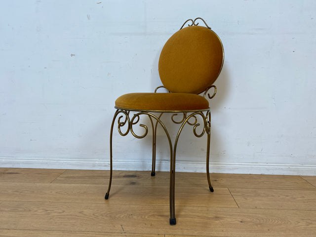 Sehr eleganter und gut erhaltener goldener 60er Jahre Stuhl aus Metall mit Samtbezug I Salonstuhl Metallstuhl Esszimmerstuhl Schreibtischstuhl Küchenstuhl Vintage I
