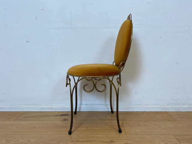 Sehr eleganter und gut erhaltener goldener 60er Jahre Stuhl aus Metall mit Samtbezug I Salonstuhl Metallstuhl Esszimmerstuhl Schreibtischstuhl Küchenstuhl Vintage I
