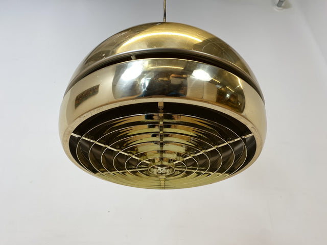 WMK I Seltene goldene skandinavische 70er Jahre Space Age Hängelampe aus Aluminium
