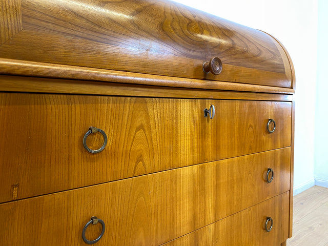 Formschöner skandinavischer Mid-Century Sekretär aus vollem Holz in Ulme I Schreibkommode Schreibschrank Schreibtisch Kommode Schminkkommode Wäschekommode 70er Vintage