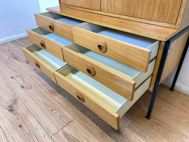 WMK I Kultiges modulares Designer Regalsystem 430 in Sen Esche mit Schubladen von Joachim Nebelung für VEB Hellerau